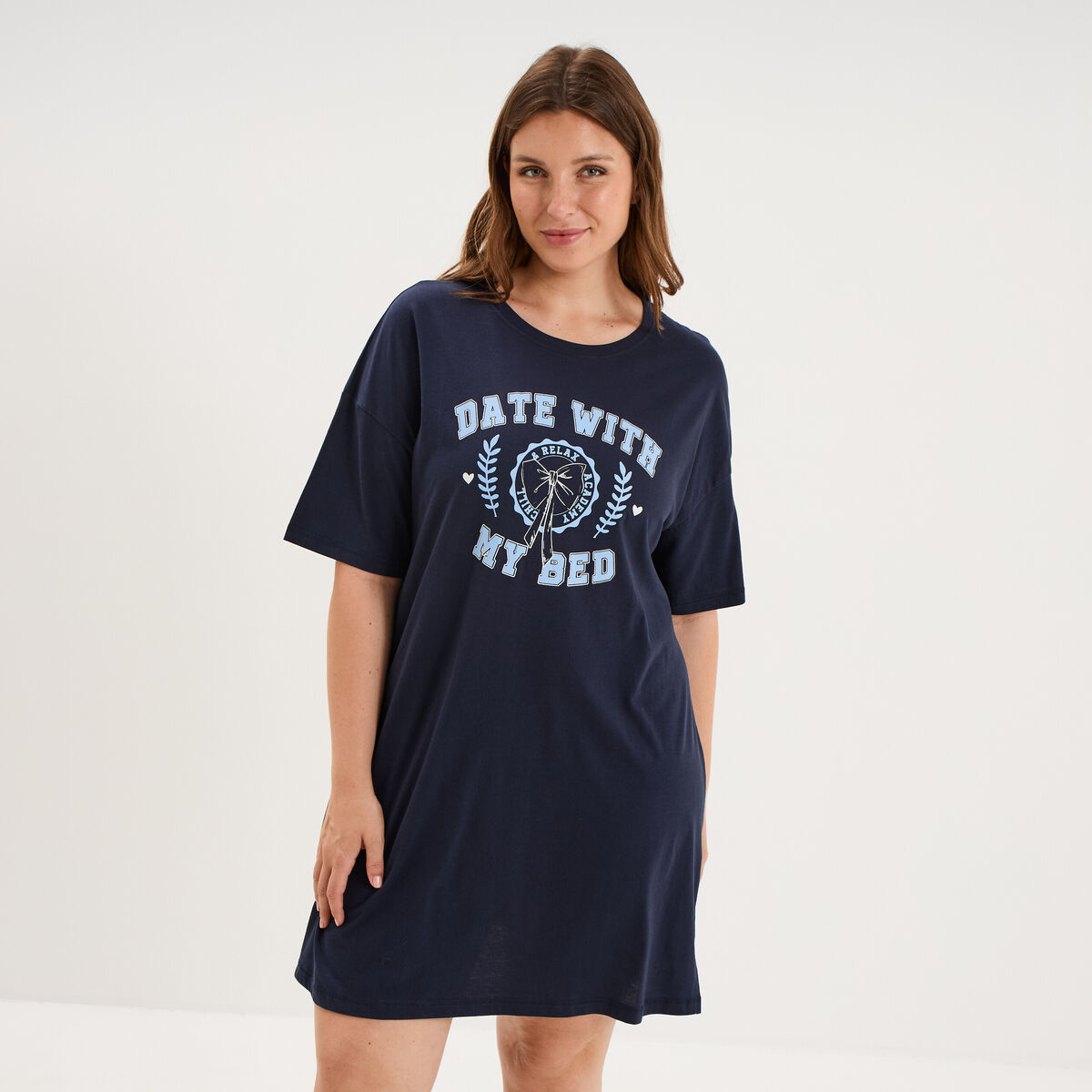 Chemise de nuit courte coton bleu marine femme grande taille