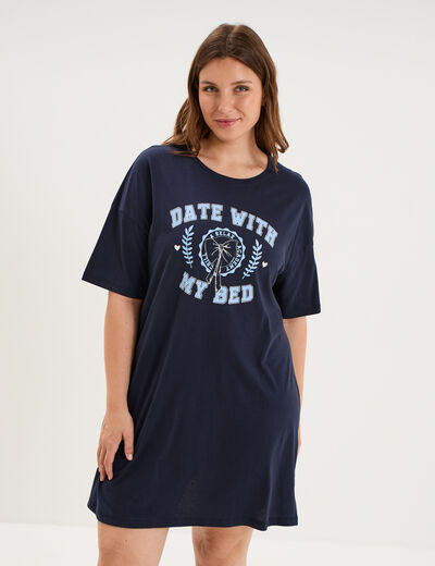 Chemise de nuit courte coton bleu marine femme grande taille