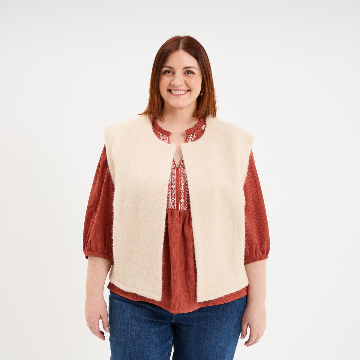 Veste sans manches sable femme grande taille
