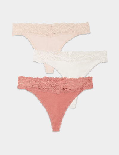 Lot 3 strings en coton rose clair femme