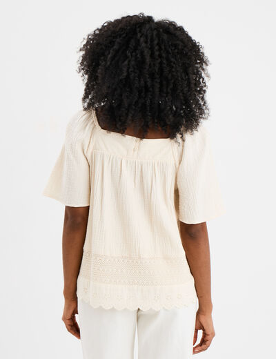 Blouse manches papillons gaze de coton creme femme