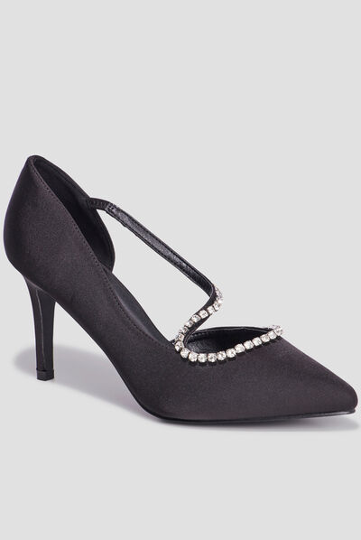 Escarpins brides à strass pied large noir femme