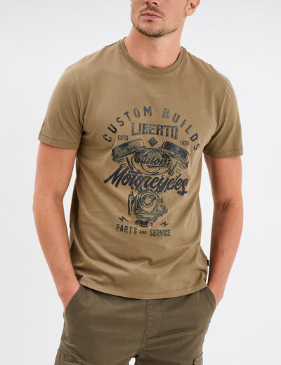 T-shirt manches courtes coton Liberto vert kaki homme