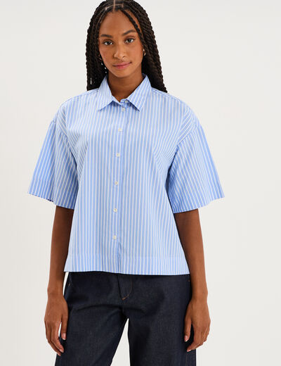Chemise courte manches courtes coton bleu ciel femme