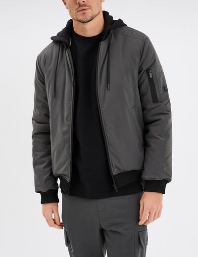Veste bomber droite à capuche amovible vert kaki homme