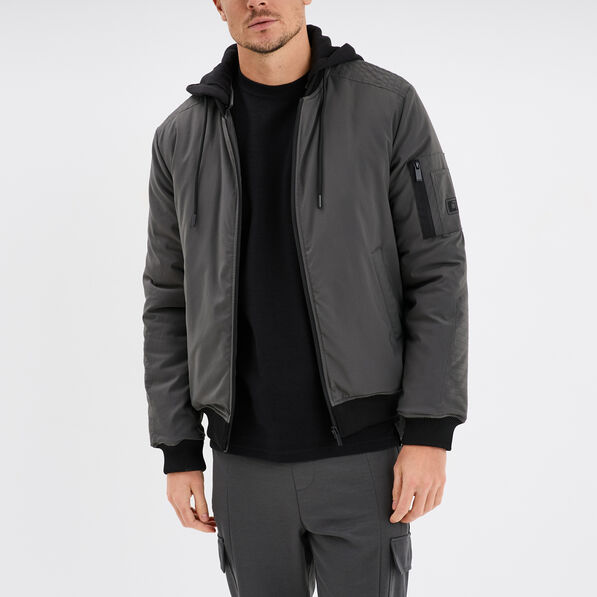 veste bomber droite a capuche amovible vert kaki homme Veste bomber droite à capuche amovible vert kaki homme