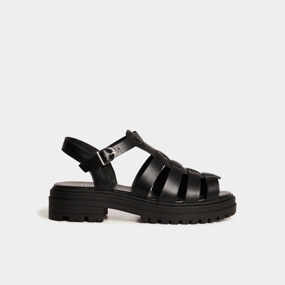 Sandales semelles crant&eacute;es noir femme