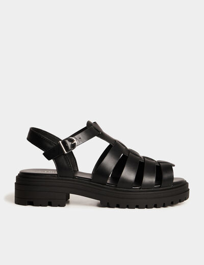 Sandales semelles crant&eacute;es noir femme