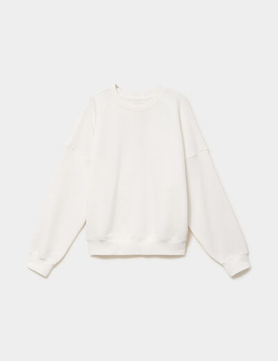 Sweat col rond oversize manches longues blanc femme