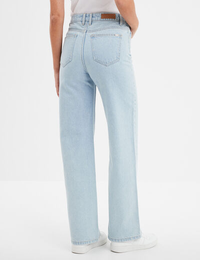 Jeans wide leg taille haute coton denim triple stone femme