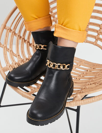Bottines avec détails chaînes noir femme