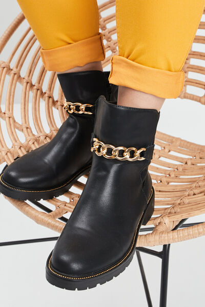 Bottines avec détails chaînes noir femme