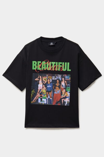 T-shirt manches courtes coton Katseye noir fille