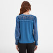 Blouse col en V détails dentelle bleu foncé femme