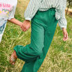 Pantalon large lin m&eacute;lang&eacute; vert canard femme
