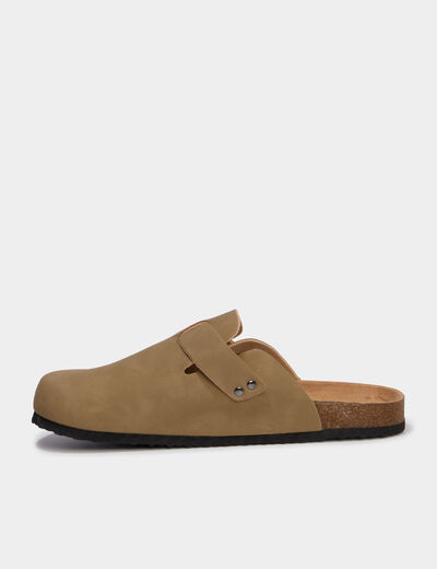 Mules plates marron cognac homme