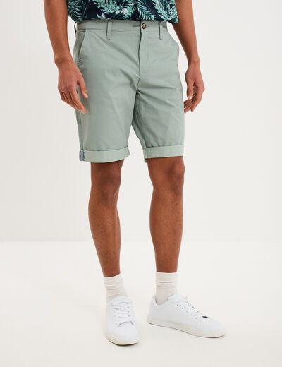 Bermuda short chino droit coton stretch vert olive homme