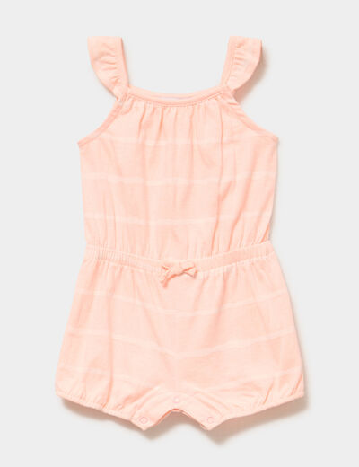 Combishort &agrave; bretelles et volants orange fluo b&eacute;b&eacute; fille