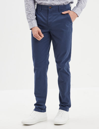 Pantalon chino droit stretch retroussé bleu foncé homme