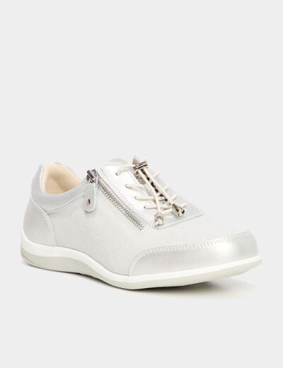Baskets pied large en cuir blanc femme