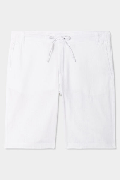 Bermuda chino &agrave; coulisse lin m&eacute;lang&eacute; blanc homme