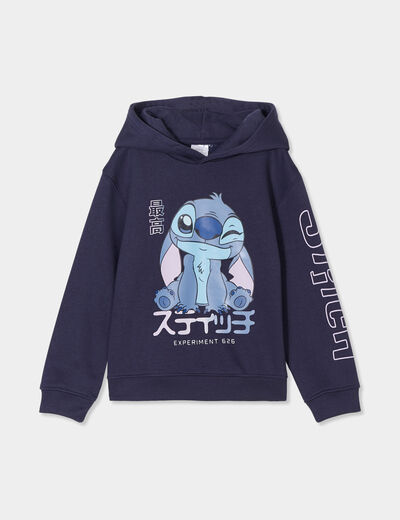 Sweat à capuche hoodie Stitch bleu marine fille