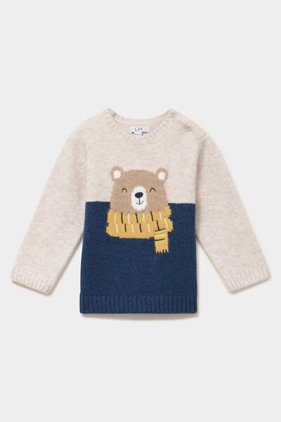 Pull col rond manches longues bleu marine b&eacute;b&eacute; gar&ccedil;on