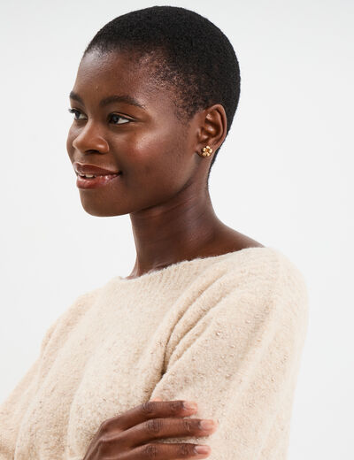 Pull col rond manches longues beige femme