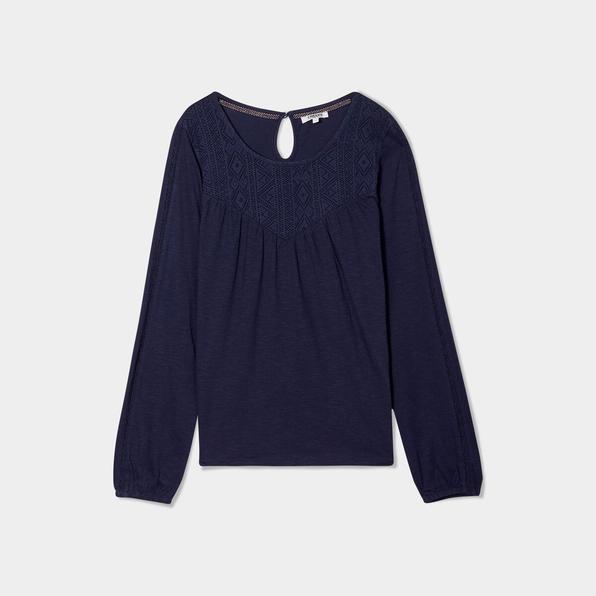 T-shirt détails dentelle Creeks bleu marine femme