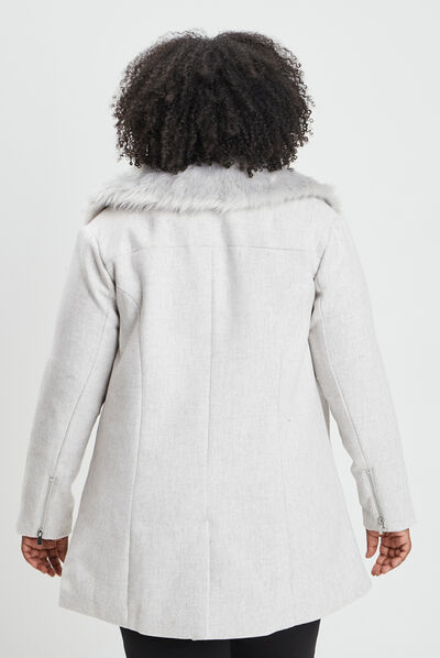 Manteau droit mi-long gris femme grande taille