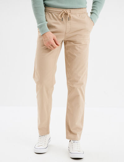 Pantalon chino regular taille élastiquée beige homme