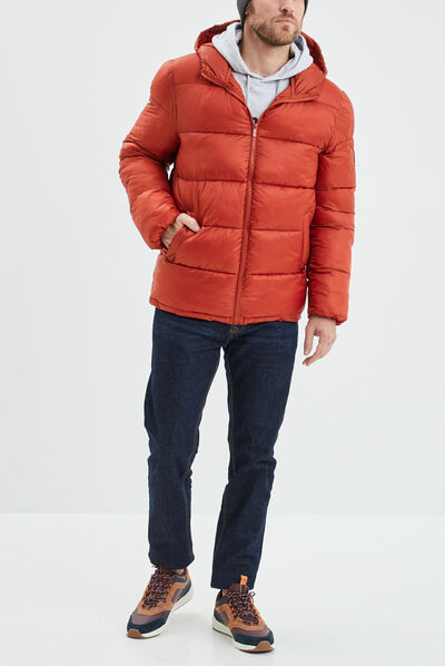 Doudoune zippée à capuche orange foncé homme