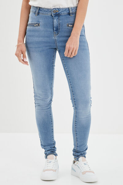 Jeans slim détails zippés denim stone femme