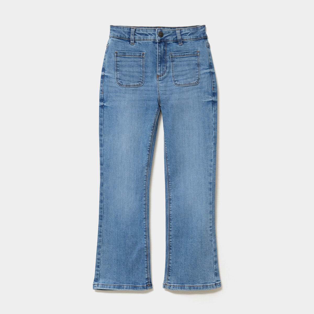 Jean flare poches plaqu&eacute;es denim double stone fille