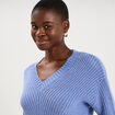 Pull col en V bleu ciel femme