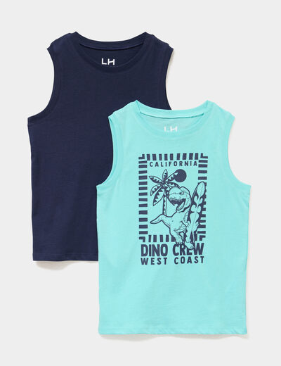 Lot 2 d&eacute;bardeurs coton col rond bleu turquoise gar&ccedil;on