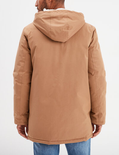 Parka mi-longue doublée à capuche taupe homme