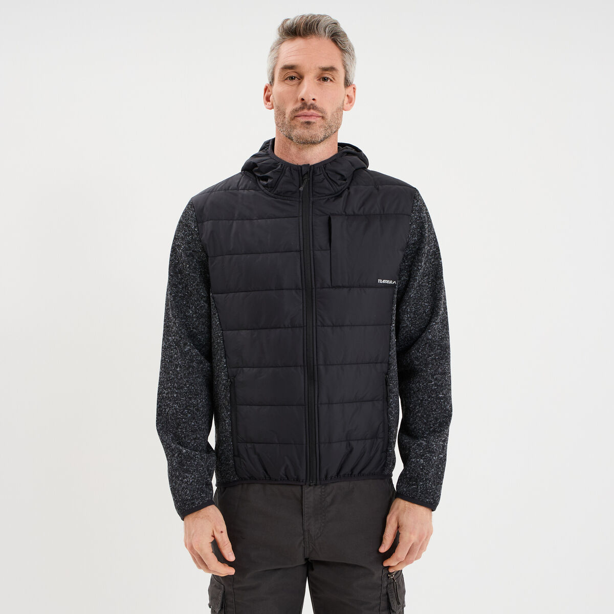 Gilet zipp&eacute; &agrave; capuche gris fonc&eacute; homme