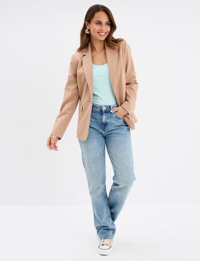 Débardeur bretelles larges coton bleu turquoise femme