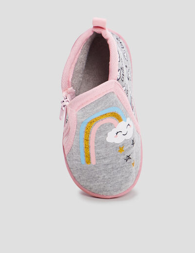 Chaussons bottillons gris bébé fille