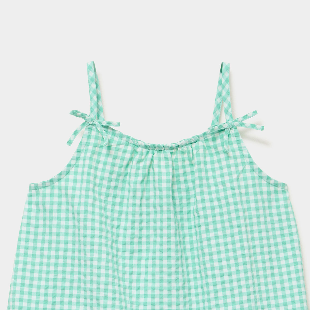 Robe courte &agrave; bretelles et volants vert fille