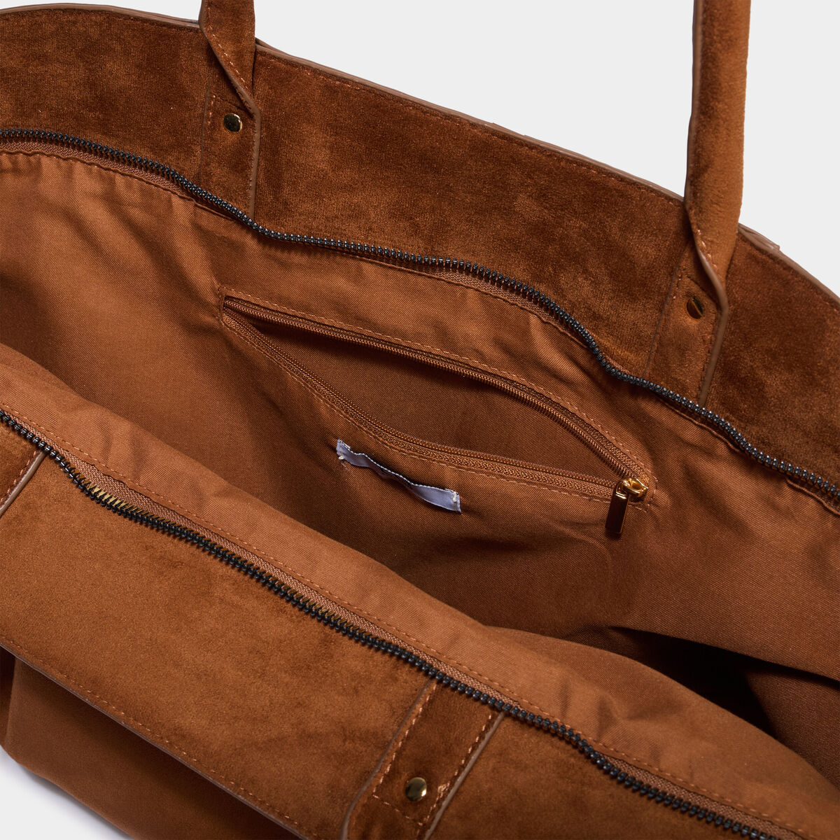 Sac cabas trap&egrave;ze effet su&eacute;dine camel femme