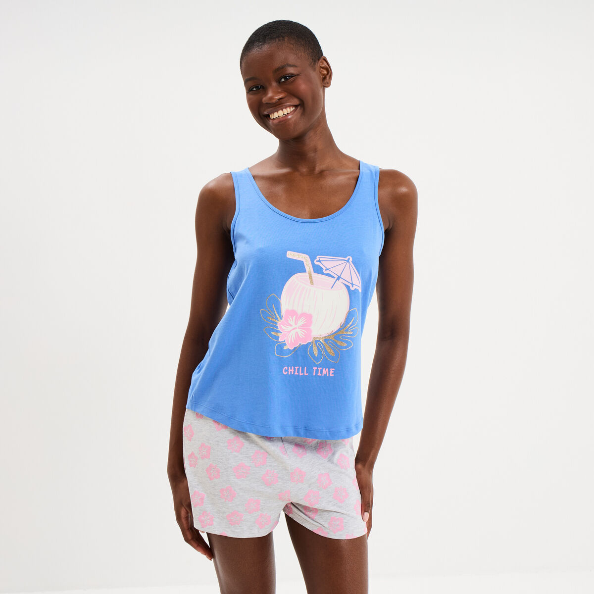 Ensemble pyjama avec short et d&eacute;bardeur parme femme