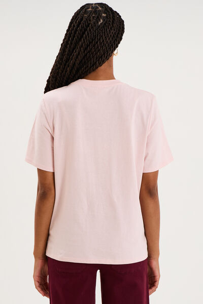 T-shirt col rond manches courtes print rose pastel femme