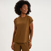 T-shirt gaufr&eacute; col rond avec boutons beige femme