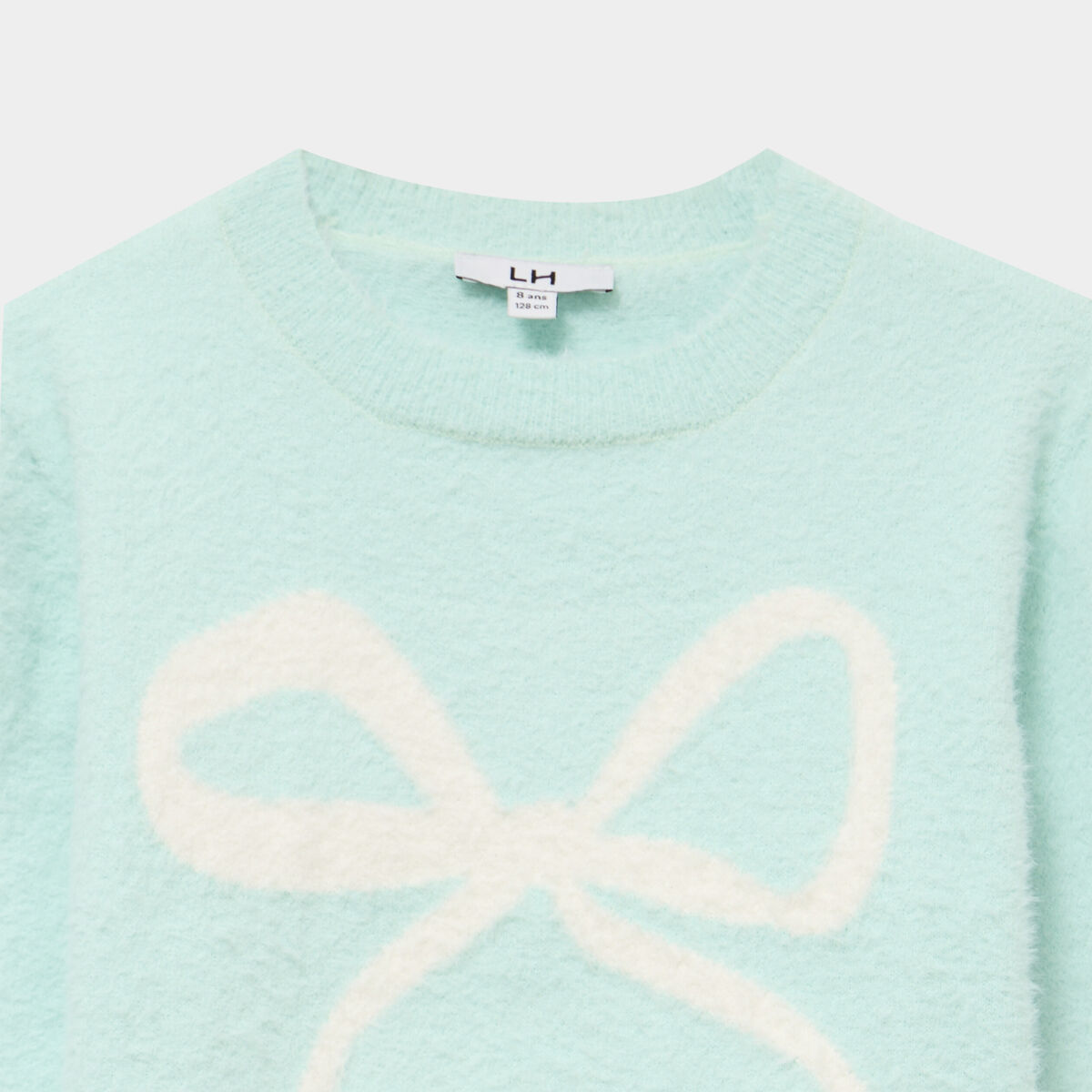 Pull effet duveteux manches longues bleu turquoise fille