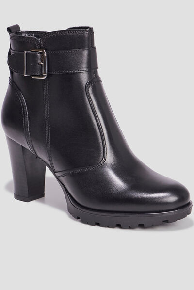 Bottines à talons avec boucles en cuir noir femme