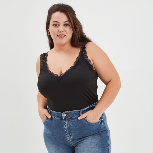 Débardeur bretelles larges col en V noir femme grande taille