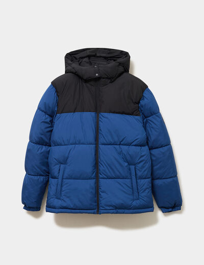 Doudoune d&eacute;perlante &agrave; capuche amovible bleu marine homme