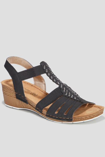 Sandales compensées cuir Confortissimo noir femme